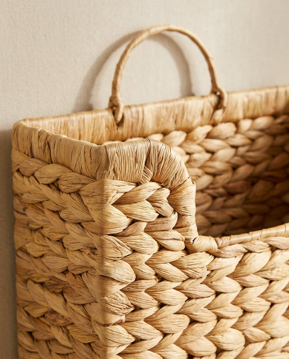 Close-up of the natural plant fibre weave and looped handle