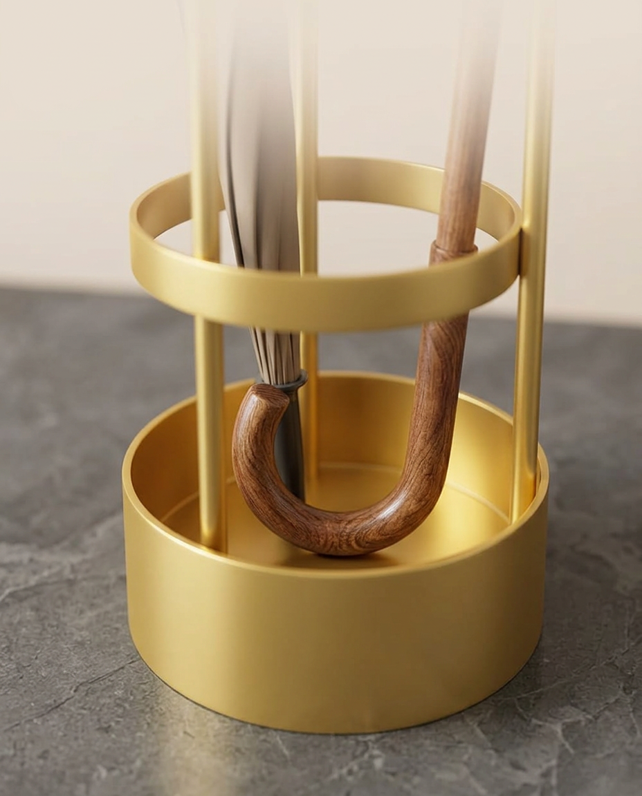 Close-up of the umbrella stand's top ring and base
